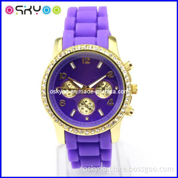 Fashion Mk Gold Diamond Silicone Ladies Watch